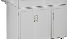Carucior de Bucatarie Multifunctional HOMCOM cu 2 Sertare, 3 Usi si 4 Roti, din Lemn si MDF, 121x46x91cm, gri