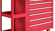 Cărucior pentru scule HOMCOM cu 7 sertare si raft lateral, 4 roți cu frână, 96x33,5x75cm, Roșu | Aosom Romania