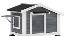 Căsuță pentru câini PawHut din lemn, rezistentă la intemperii, cu podea detașabilă și acoperiș din asfalt, 98x76x69,5 cm, gri | Aosom Romania