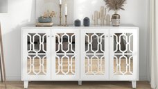 Comoda alba cu oglinda si manere din cristal frezat, 160 x 40 x 84 cm | Aosom Romania