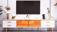 Comoda TV alba cu 4 picioare si 4 sertare, design marmorat | Aosom Romania