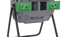 Compostor Rotativ Outsunny cu 2 Compartimente si 8 Ventilatii, 160L, 71x65x96 cm, Gri | Aosom Romania