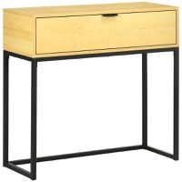 Consola pentru hol cu sertar, masa consola din lemn cu picioare din otel, 80x30x76cm, lemn si negru HOMCOM | Aosom RO - 1