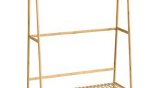 Cuier HOMCOM din Bambus cu 2 Nivele si Cârlige pentru Organizare, Design Modern, 114x40x139 cm, Lemn Natural | Aosom Romania