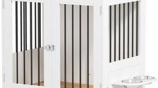 Cușcă PawHut pentru câini - Masă de cafea cu boluri rotative 360°, 2 uși, 80x55x71,5 cm, alb | Aosom Romania