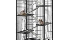 Cușcă PawHut pentru Rozătoare cu Roți, 5 Rampe și 5 Platforme, Dimensiuni 61.5x44x131 cm, Negru