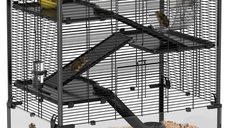 Cușcă pentru Hamster PawHut cu Bază din Sticlă, 4 Etaje, 78,5L x 48,5B x 80H cm, Negru | Aosom Romania