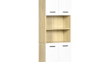 Dulap Baie din PAL Alb cu 2 Dulapioare cu Usi si 2 Rafturi Deschise, Design Anti rasturnare, 53x33.5x195.7 cm kleankin | Aosom RO