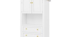 Dulap de depozitare elegant cu arc, 3 sertare si compartiment deschis, Alb, 70x35x180 cm