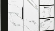 Dulap modern de depozitare cu efect marmura, cu 2 usi, 3 sertare din MDF si otel, Negru-alb HOMCOM | Aosom RO