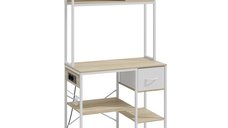 Etajera de Bucatarie HOMCOM cu Rafturi si Cârlige, Suport pentru Cuptor cu Microunde, 80x40x181 cm, Stejar | Aosom Romania