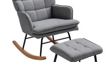 Fotoliu cu leagăn HOMCOM si taburet, confortabil, capacitate 130 kg, 64x89x90cm, gri inchis | Aosom Romania