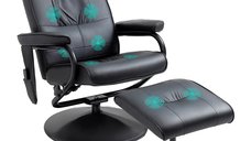 Fotoliu de Masaj Electric HOMCOM Pivotant cu Suport pentru Picioare, Negru, Imitatie de Piele