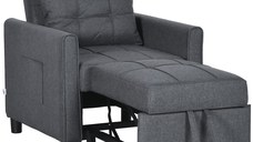 Fotoliu extensibil 3 in 1 HOMCOM cu spatar reglabil,Perna,53x169x45 cm,pentru biroul de acasa, Dormitor, Sufragerie, Gri | Aosom Romania