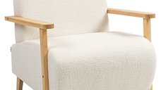 Fotoliu HOMCOM din Material Sherpa si Lemn, Stil Nordic, Crem | Aosom Romania