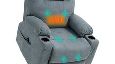 Fotoliu HOMCOM pentru Masaj cu Ridicare pentru Persoane in Varsta, 8 Puncte de Masaj, Telecomanda, 90L x 101B x 107 cm, Gri | Aosom Romania