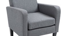 Fotoliu HOMCOM pentru o persoana, relaxare moderna, capitonat, picioare din lemn, material textil, 66 x 72 x 74 cm, Gri deschis