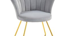 Fotoliu HOMCOM tip scoică din catifea cu picioare din otel - 69 x 64 x 80 cm gri