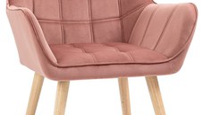 Fotoliu in stil nordic din lemn si efect de catifea roz pentru sufragerie sau birou, 68,5x61x72,5cm HOMCOM | Aosom RO