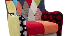 Fotoliu Mauro Ferretti Imperial, din lemn si material patchwork, 73 x 79 x 106 cm