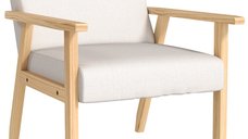 Fotoliu Modern HOMCOM cu 2 Perne din In si Picioare din Lemn de Pin, 64x70x72 cm, Alb Crem