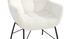 Fotoliu modern HOMCOM cu tapiterie Sherpa-Fleece, spatar curbat, cotiere integrate si picioare metalice, alb-crem