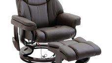 Fotoliu relax HOMCOM cu taburet si masaj, rotativ 360°, piele ecologica maro pentru living