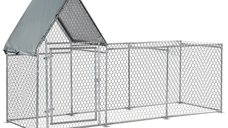 Gard pentru Gaini PawHut cu Prelata de Protectie din Tesatura Oxford, din Otel Galvanizat 3,02x1,07x1,72m, Argintiu | Aosom RO