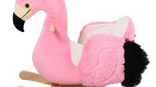 HOMCOM Balansoar Flamingo pentru Copii, Leagăn Moale din Pluș pe Cadru de Lemn, 60x33x52cm Roz | Aosom Romania