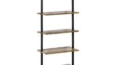 HOMCOM Biblioteca cu scari in stil industrial, cu 5 niveluri, biblioteca montata pe perete din lemn si metal, 60x30x184,5 cm, maro