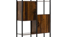 HOMCOM Biblioteca in stil industrial modern cu 4 rafturi si 2 dulapuri, rafturi din metal si lemn pentru casa si birou, 90x30x159,5 cm, negru si maro