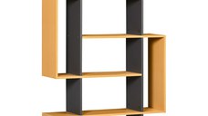 HOMCOM Biblioteca moderna cu 5 nivele si 13 rafturi deschise si design esalonat, din PAL, 95x25x150,5 cm, culoare gri si lemn | AOSOM RO