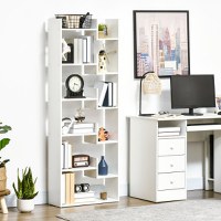 HOMCOM Biblioteca moderna cu 6 etaje cu 11 rafturi deschise din MDF si PAL, mobilier biblioteca pentru studiu si sufragerie, 61x21,6x162,6 cm, alb - 1