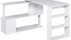 HOMCOM Birou Colt cu 5 Rafturi, Design Modern, Alb, 120x100x74 cm | Aosom Romania