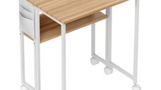 HOMCOM Birou pliabil pe roti, 80 cm, cu blat rabatabil si raft de depozitare, alb