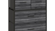HOMCOM Bufet cu 4 Sertare din Material Textil, Design Industrial, 60x29x85cm, Negru