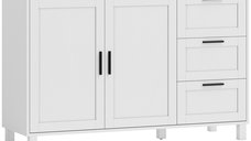 HOMCOM bufet modern alb cu usi Soft-Close, 3 sertare si raft reglabil