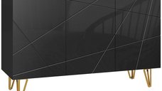 HOMCOM Bufet Modern cu 2 Dulapuri si Raft Reglabil, 120x40x75 cm, Negru si Auriu | Aosom Romania