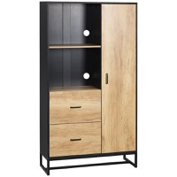 HOMCOM Bufet Modern cu 2 Sertare, 2 Rafturi și un Dulăpior cu 4 Compartimente, 88x35x160 cm, Lemn Natural | Aosom Romania - 1