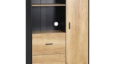 HOMCOM Bufet Modern cu 2 Sertare, 2 Rafturi și un Dulăpior cu 4 Compartimente, 88x35x160 cm, Lemn Natural | Aosom Romania