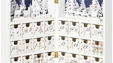 HOMCOM Calendar de Advent de Craciun in forma de carte cu litere si decoratiuni tematice, 22x9x30 cm, din placaj, alb