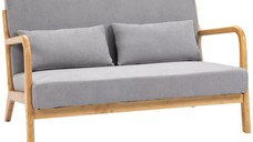HOMCOM Canapea cu 2 locuri moderna din Lemn cu perne, tasatura cu efect de catifea, 122x71x76 cm, Gri | AOSOM RO