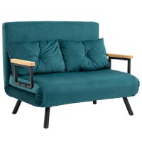 HOMCOM Canapea Dubla Extensibila 3 in 1 Catifea cu Spatar Reglabil pe 5 Niveluri si Perne Capitonate, Verde marin | Aosom Romania - 1