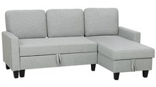HOMCOM Canapea Extensibila 3 Locuri cu Depozitare, 197x129x85 cm, Gri si Negru | Aosom Romania
