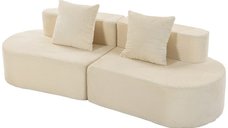 HOMCOM Canapea Modulara 3 Locuri Tip Cloud, Fara Cadru Rigid, Umplutura cu Arcuri, Husa Corduroy Bej | Aosom Romania