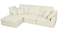 HOMCOM Canapea modulara cu otomană reversibilă, design L, chenille moale, alb-crem