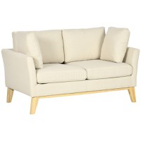 HOMCOM Canapea pentru 2 persoane pentru sufragerie, canapea mica, canapea tapitata cu 2 perne decorative, bej | AOSOM RO - 1