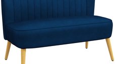 HOMCOM Canapea Retro pentru 2 Persoane cu Picioare din Lemn, Dimensiuni 117 cm x 56,5 cm x 77 cm, Albastru | Aosom Romania