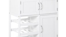 HOMCOM Cărucior Bucătărie cu Suport Sticle, Lemn de Cauciuc și MDF, 67x37x87cm, Design Elegant, Alb | Aosom Romania