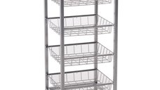 HOMCOM Cărucior de Bucătărie cu 4 Coșuri și 4 Roți (2 cu Frână) Dulap Compact pentru Spații Mici MDF și Oțel 36.5x36.5x89cm | Aosom Romania